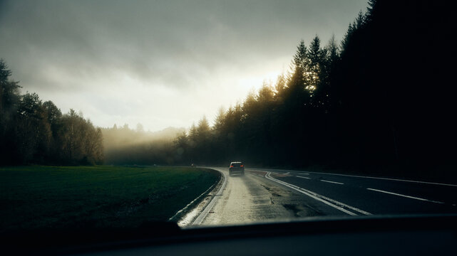 driving at sunset