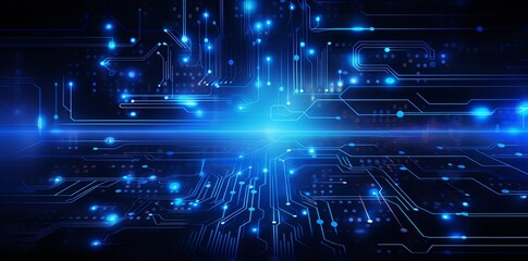Obraz premium Technology circuit background with blue lights in the form of a graphic background.