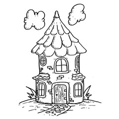 hand drawn illustration of a house coloring page