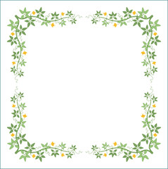 Black and white vegetal ornamental frame with tropical leaves and flowers, decorative border, corners for greeting cards, banners, business cards, invitations, menus. Isolated vector illustration.