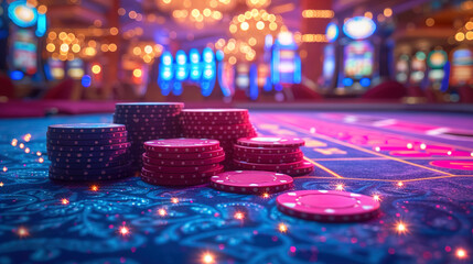 Casino Extravaganza the Glamorous World of Gambling and Poker, Casino Scene Illuminated by Bright Lighting