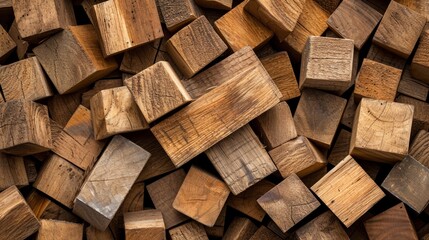 A pile of wooden blocks, resembling wooden match sticks, is sitting on top of each other, showcasing a seamless wooden texture and wood materials.