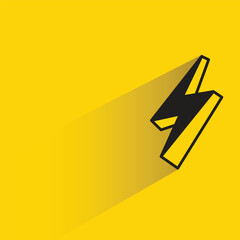 thunder bolt symbol with shadow on yellow background