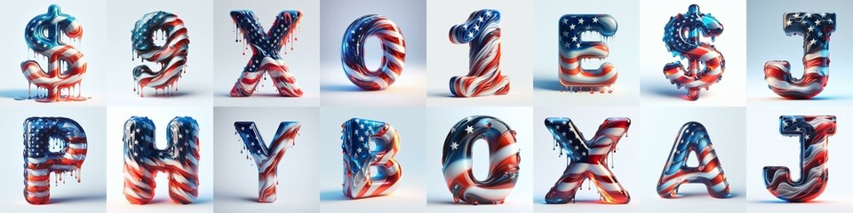 Obraz premium US flag glass 3D Lettering Typeface. AI generated illustration