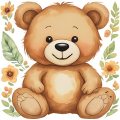 Smiling Bear Watercolor transparent Clipart - Warm - Friendly for Kids Room