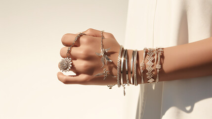 Hand wearing silvers jewelry