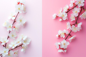 Naklejka na ściany i meble 桜の枝とピンクの背景のフレーム
