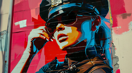Courageous Protector: A Vibrant Mural of a Policewoman