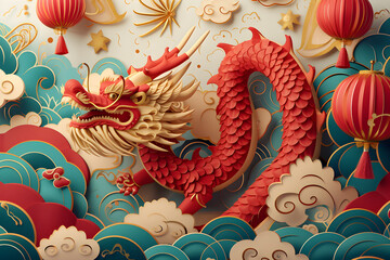 chinese dragon on red wall