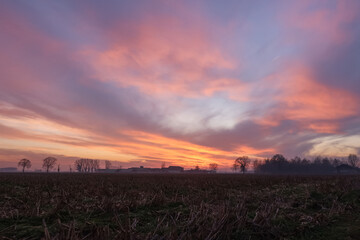 Sunset Po Valley Italy landscape sun sky fields color