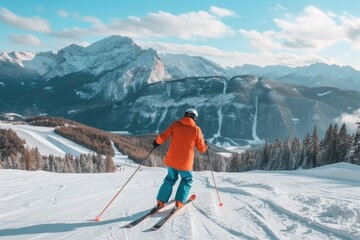 skiing in the mountains Older people engage in sports activity for health and longevity