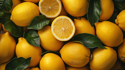 Lemon with leaves background