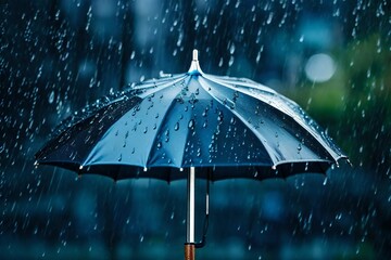 closeup on Rain On Umbrella - Weather Concept