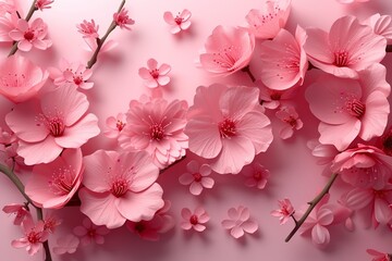 Obraz na płótnie Canvas Delicate pink flowers on a pink background are a vibrant and beautiful display of nature's blooming beauty, capturing the essence of the season.
