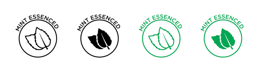 Mint Essence Vector Illustration Set. Vegan Mint Leaf Fragrance Sign suitable for apps and websites UI design style. - obrazy, fototapety, plakaty