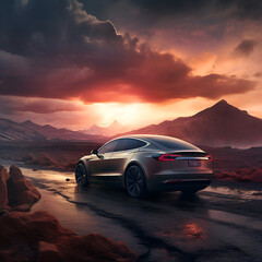 Fototapeta na wymiar Tesla Car Wallpaper, Desktop Design, Ai generative