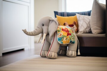 plush elephant guarding childs pillow