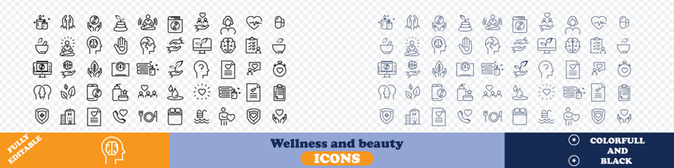 Wellness and beauty icons Pixel perfect. health, mental, activity ,brain,...