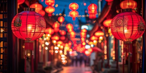 Chinese new year lanterns, Traditional street decorated for Chinese New Year.