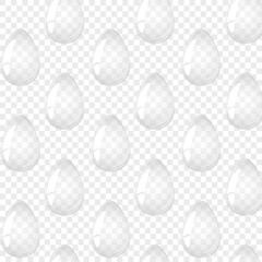Seamless pattern transparent glass eggs. For postcard, card, invitation, poster, banner template lettering typography. Vector illustration