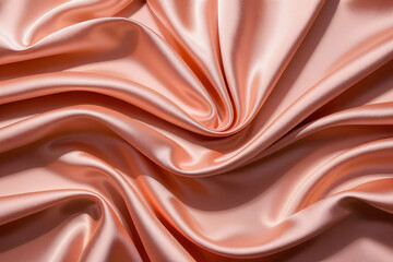 Close-up background with wavy texture of satin fabric color Peach Fuz
