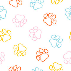 Seamless pattern with colorful paws