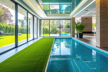 Modern Home Interior with Pool and Garden