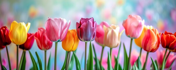 Fototapeta premium red and yellow tulips HD 8K wallpaper Stock Photographic Image