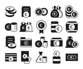 Euro currency money icons set vector illustration