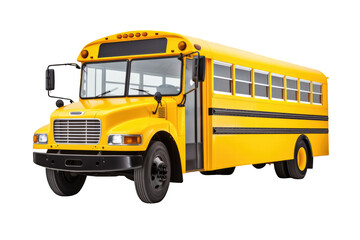Yellow school bus isolated on a clipped PNG transparent background