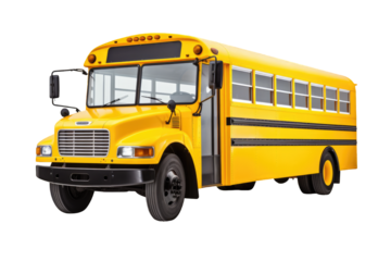 Yellow school bus isolated on a clipped PNG transparent background