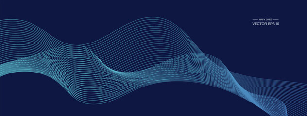 Abstract vector wave flow. Sound oscillation design. Flowing particles. - obrazy, fototapety, plakaty