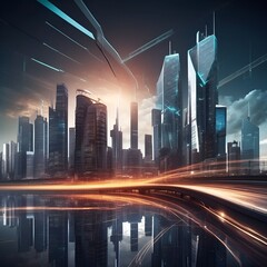 an image depicting a futuristic cityscape with advanced technologies integrated into everyday life