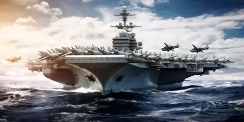 Foto op Plexiglas Fighter aircraft carrier in the ocean 3d render illustration An aircraft carrier,  © Muhammad