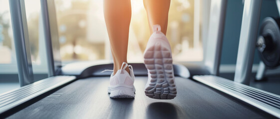 Runner's feet on a treadmill, symbolizing health and an active lifestyle