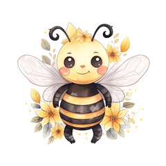 Cute Bee Watercolor Clipart, Ai Generative
