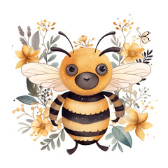 Cute Bee Watercolor Clipart, Ai Generative