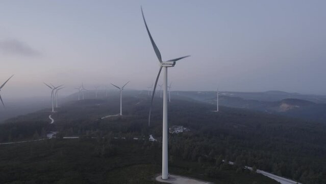 Drone flyover windmills in alto da Serra near