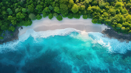 Aerial view of the sandy beach of Indian Ocean Summer holiday in Zanzibar, Africa - obrazy, fototapety, plakaty