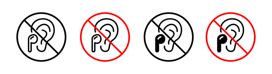 Do Not Use Earphone Vector Line Icon Illustration.