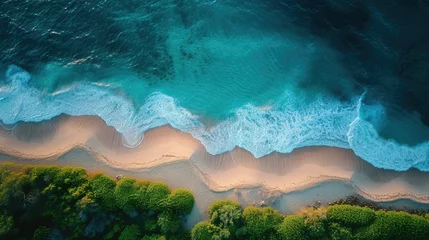 Fotobehang Aerial view of the sandy beach of Indian Ocean Summer holiday in Zanzibar, Africa © STORYTELLER AI