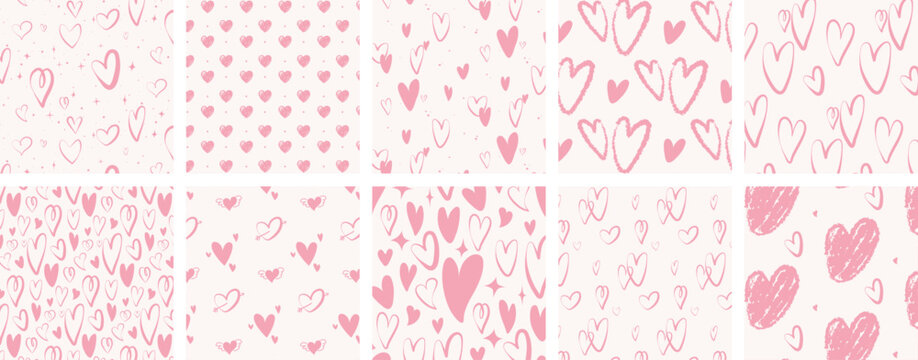 Valentine's Day background, heart seamless pattern set