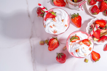 Obraz na płótnie Canvas Rhubarb and strawberry milkshake drink