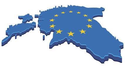 3D map of Estonia in the colors of the European Union flag (cut out)
