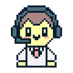 Pixelated help center operator. Technical support illustration.