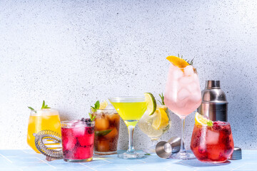 Set of summer drinks, mocktails, cocktails