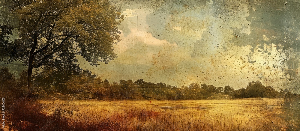 Canvas Prints computer-generated rural landscape with intricate grunge texture collage