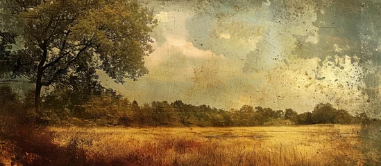 Foto op Plexiglas Beige Computer-generated rural landscape with intricate grunge texture collage