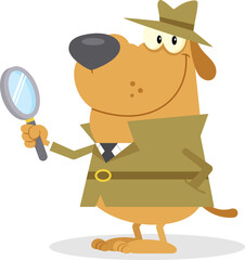 Obraz premium Detective Dog Cartoon Character Holding A Magnifying Glass. Illustration Isolated On Transparent Background