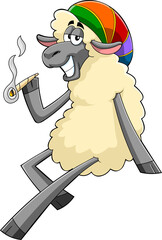 Funny Sheep Cartoon Character Smoking A Joint. Illustration Isolated On Transparent Background